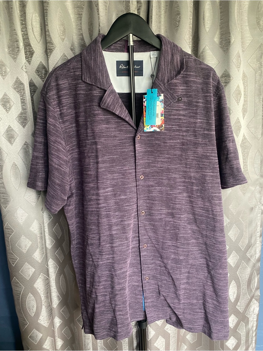 Robert Graham Tailored Fit Camp Shirt 2XL Purple Heather Textured NWT Luxury